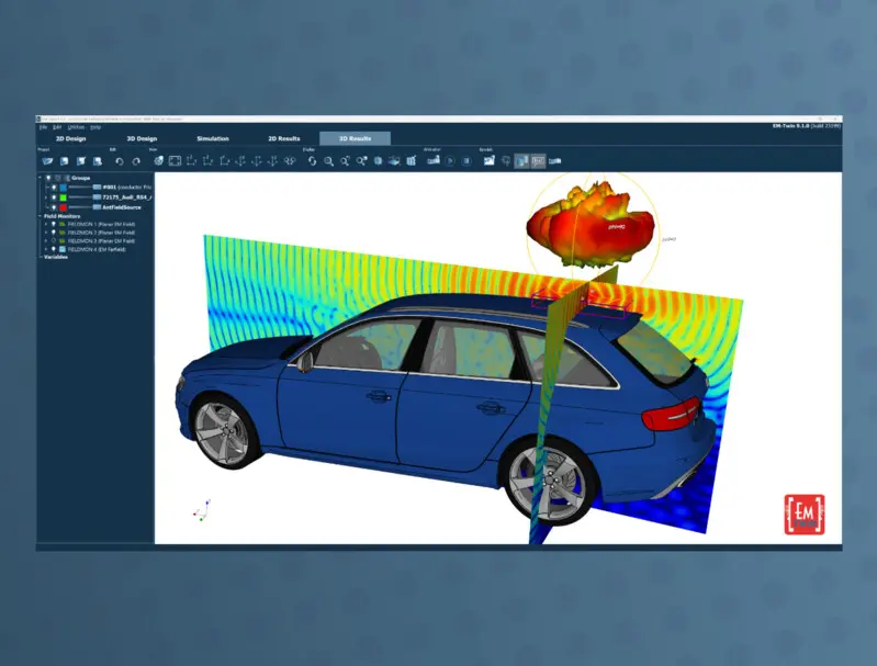 3D result of an Audi roof antenna simulation with the software EM Twin